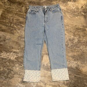 Princess Polly Straight Leg Jeans with Floral Cuffs